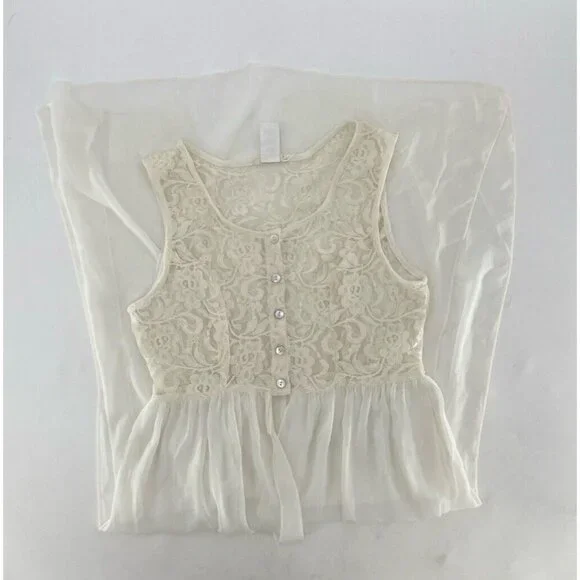 Nicolette Ivory Lace Sheer Bodice Dress Size L Slits Flowy, Fairycore, Flaw - Picture 3 of 13